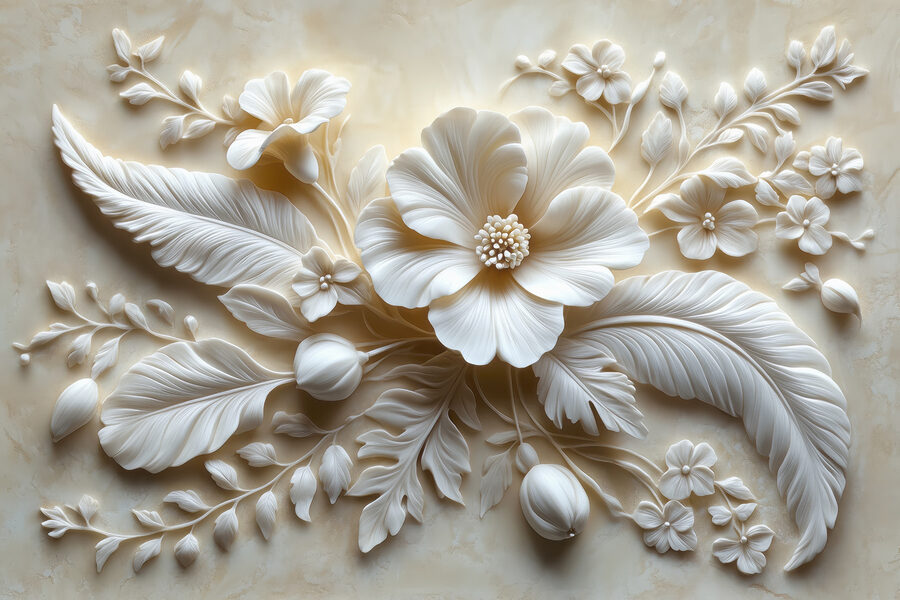 Flor y hojas blancas