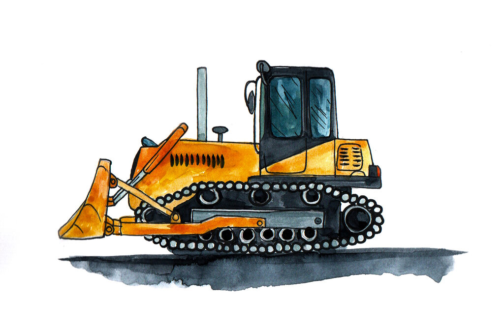 Yellow bulldozer with a bucket