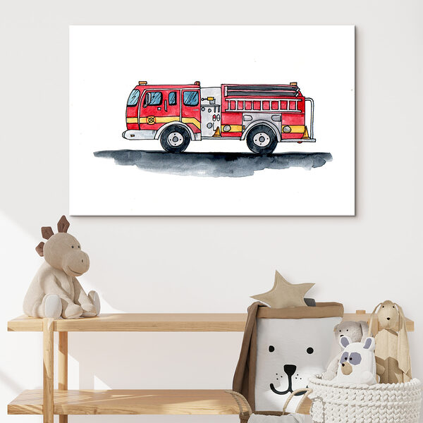 Dibujo en acuarela de un camión de bomberos Cuadros Dibujo en acuarela de un camión de bomberos