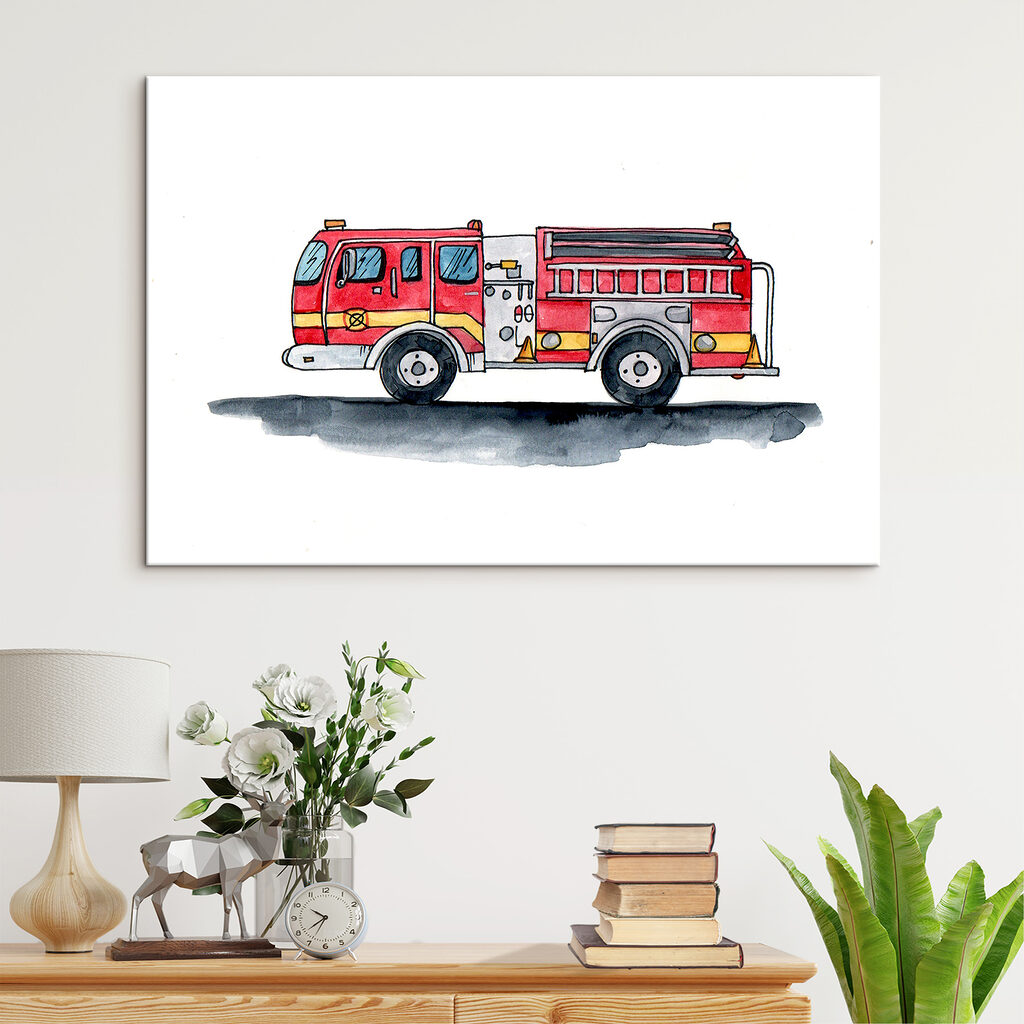 Watercolor drawing of a fire truck Watercolor drawing of a fire truck
