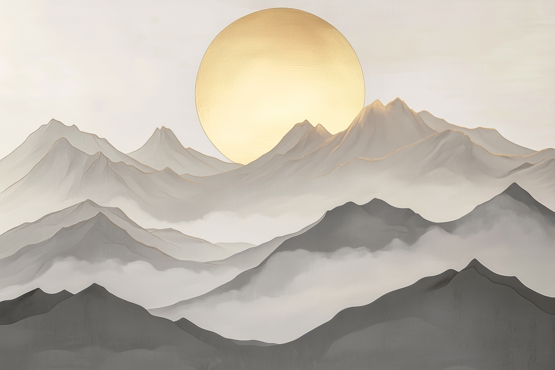 Painting of mountains and the sun