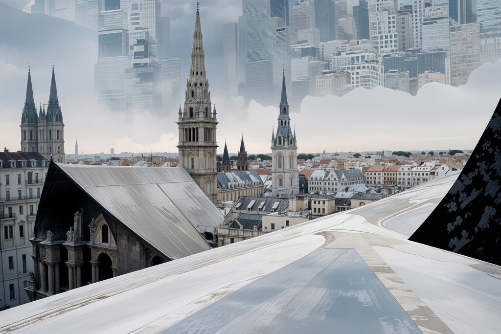 City with tall spires and a city skyline City with tall spires and a city skyline