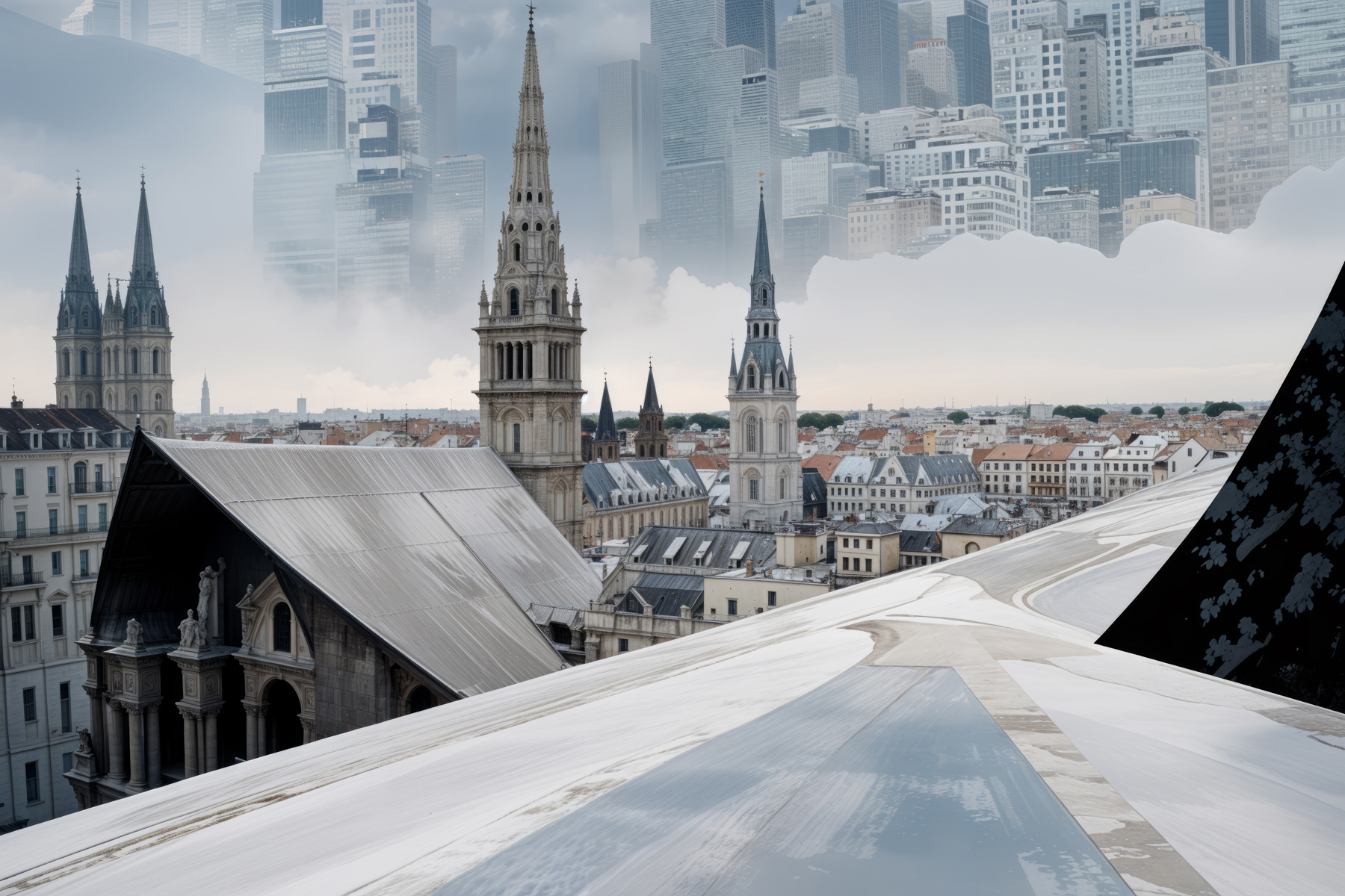 City with tall spires and a city skyline City with tall spires and a city skyline