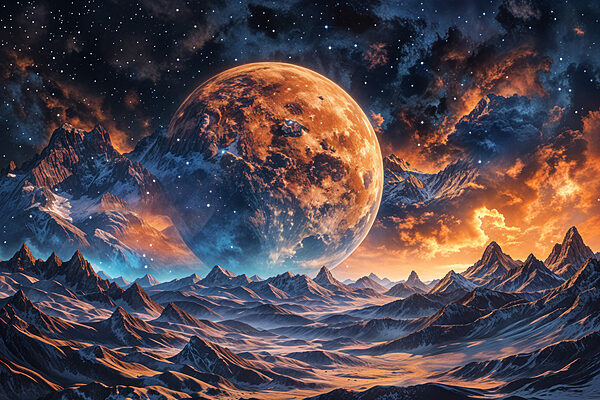 Landscape of mountains and a moon Landscape of mountains and a moon