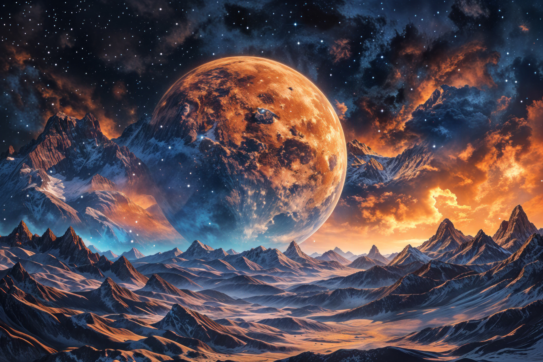 Landscape of mountains and a moon Landscape of mountains and a moon