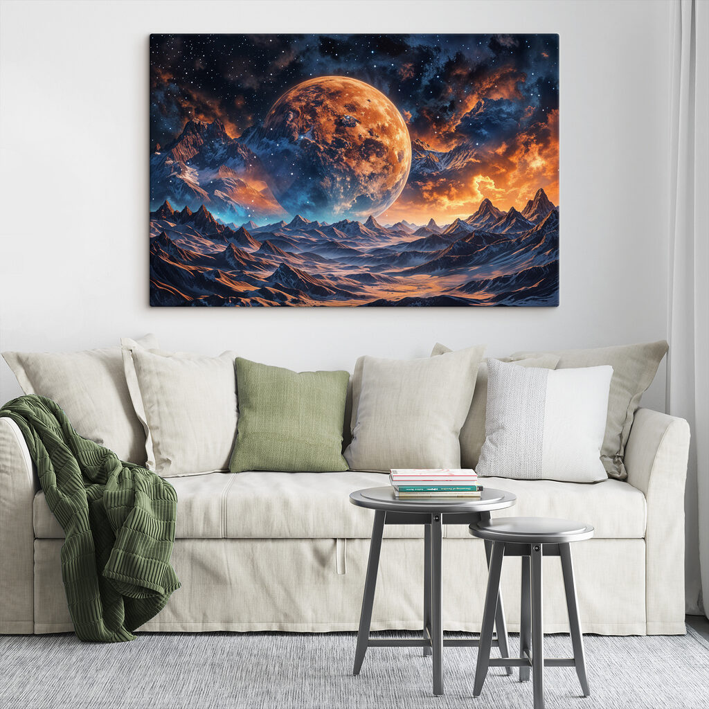 Landscape of mountains and a moon Landscape of mountains and a moon