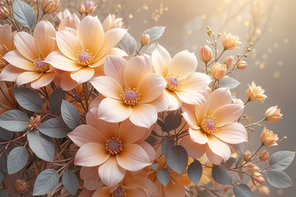 Group of flowers with leaves Group of flowers with leaves
