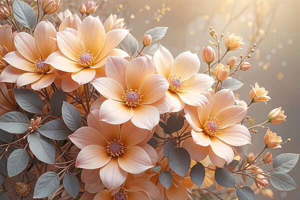 Group of flowers with leaves Group of flowers with leaves