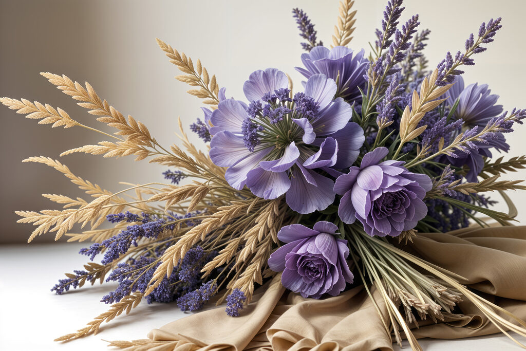 Bouquet of purple flowers and wheat Bouquet of purple flowers and wheat