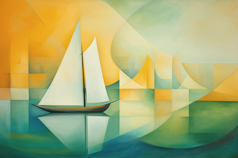 Pintura de un velero sobre el agua
