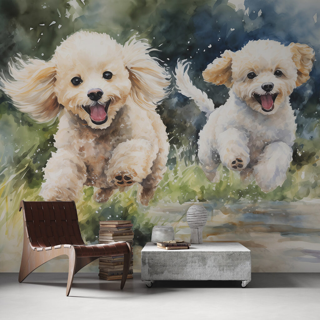 Two dogs jumping in the air