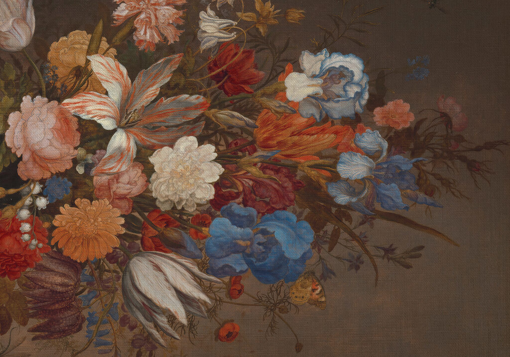 Pintura de flores sobre una superficie marrón Pintura de flores sobre una superficie marrón
