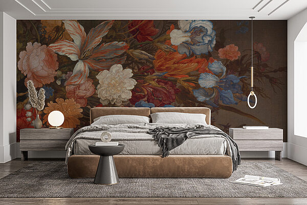 Pintura de flores sobre una superficie marrón Pintura de flores sobre una superficie marrón