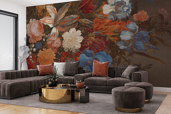 Pintura de flores sobre una superficie marrón Pintura de flores sobre una superficie marrón