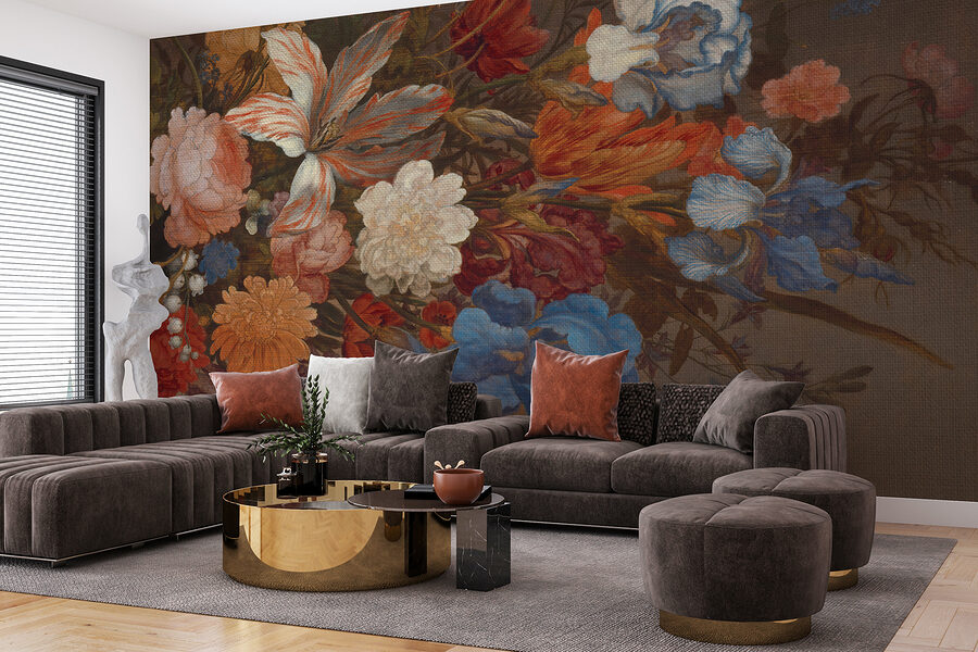 Pintura de flores sobre una superficie marrón Pintura de flores sobre una superficie marrón