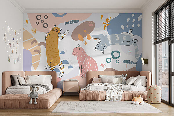 Group of cats on a colorful background