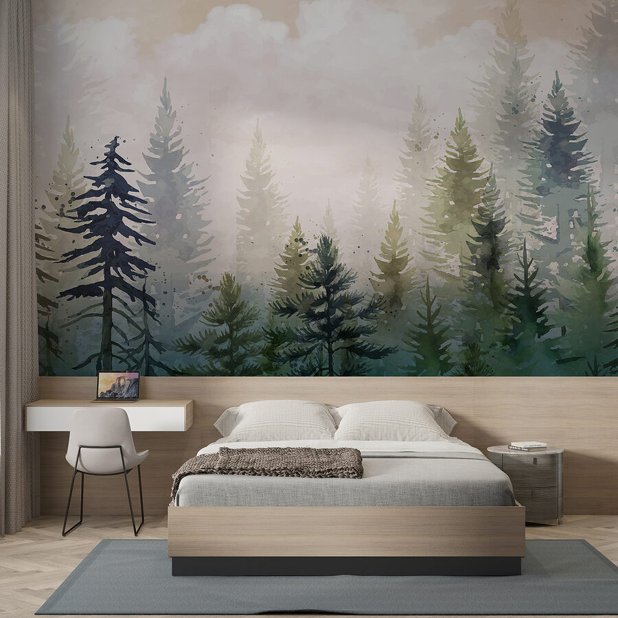Pintura de árboles en la niebla Pintura de árboles en la niebla