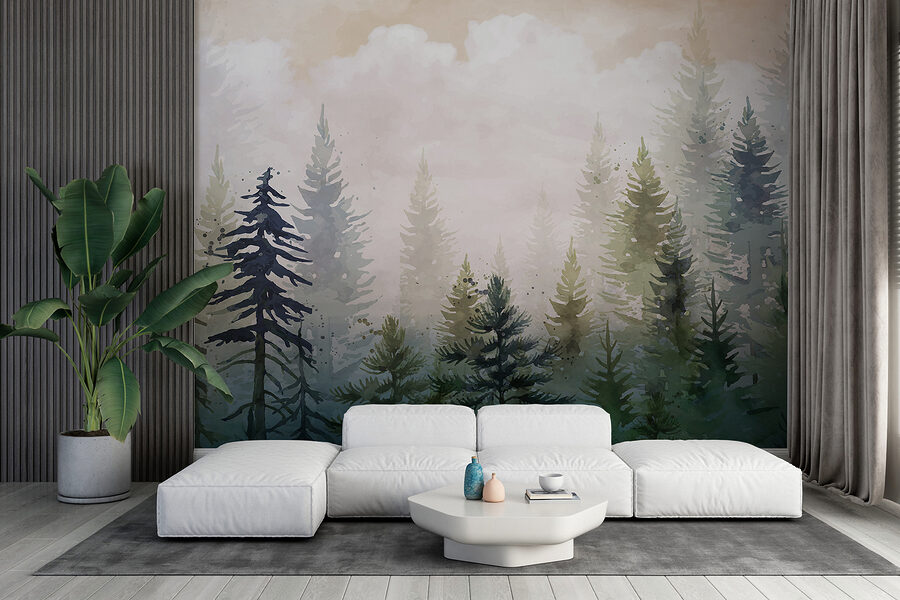 Pintura de árboles en la niebla Pintura de árboles en la niebla