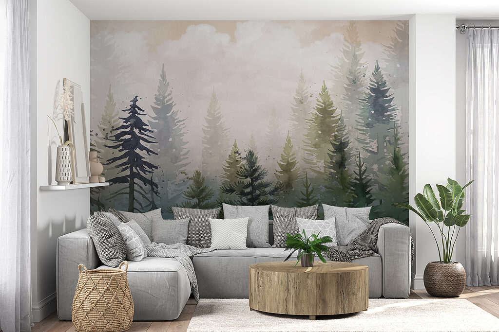 Painting of trees in the fog