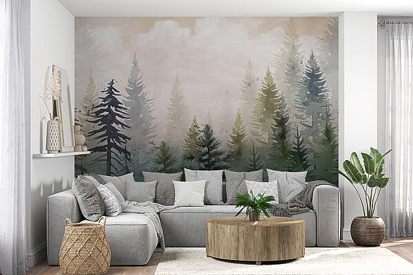 Pintura de árboles en la niebla Pintura de árboles en la niebla