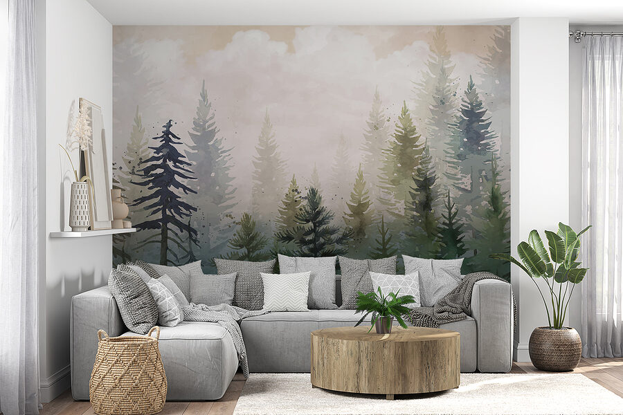 Pintura de árboles en la niebla Pintura de árboles en la niebla