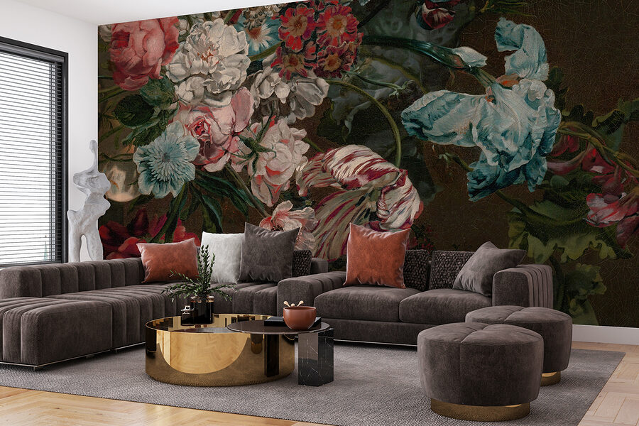 Pintura de flores sobre fondo oscuro