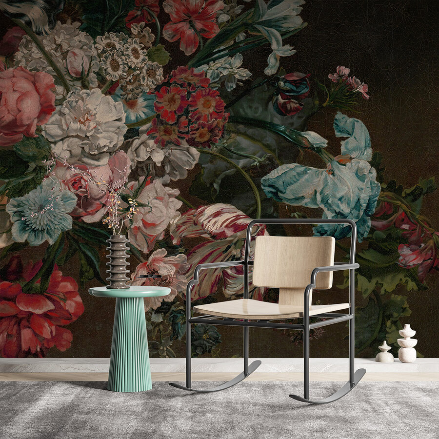 Pintura de flores sobre fondo oscuro
