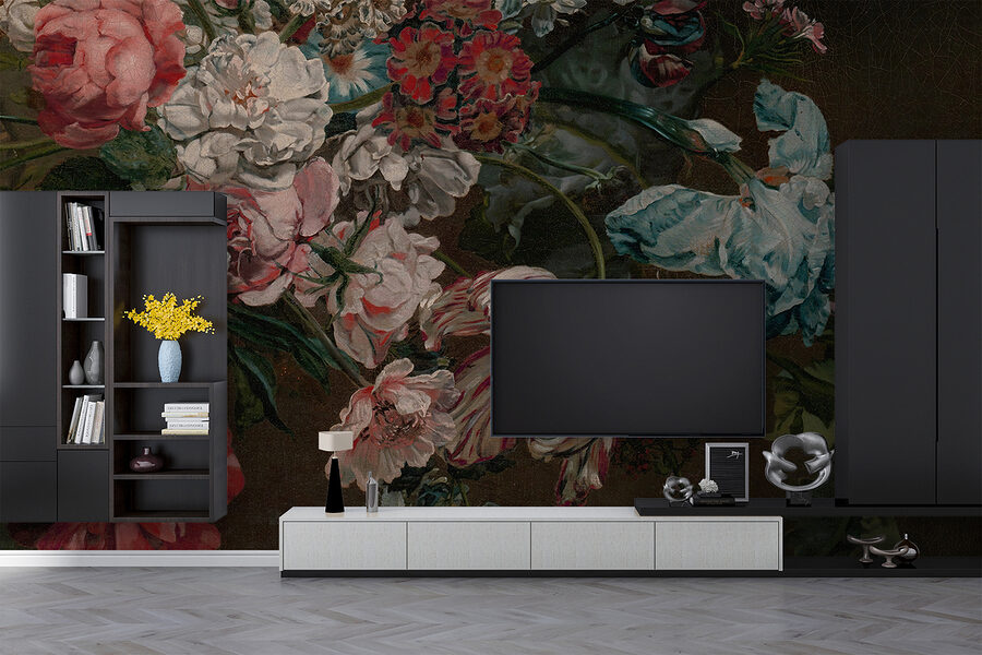 Pintura de flores sobre fondo oscuro