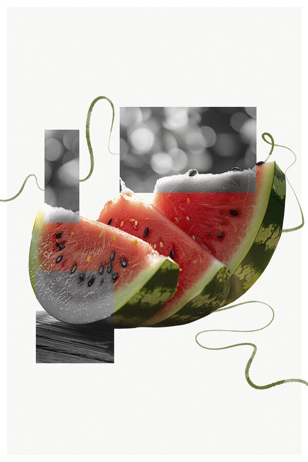 Watermelon slices with black seeds