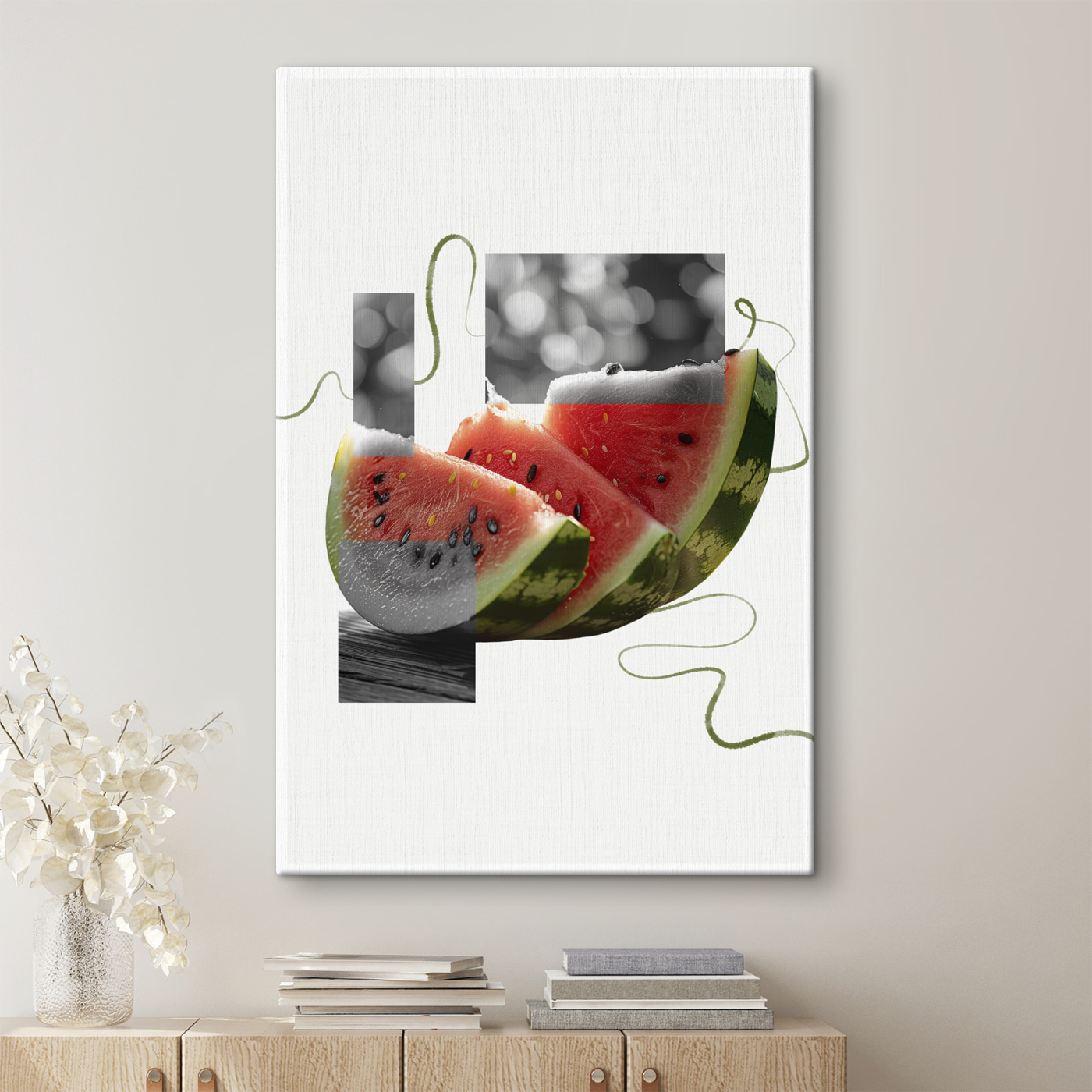 Watermelon slices with black seeds