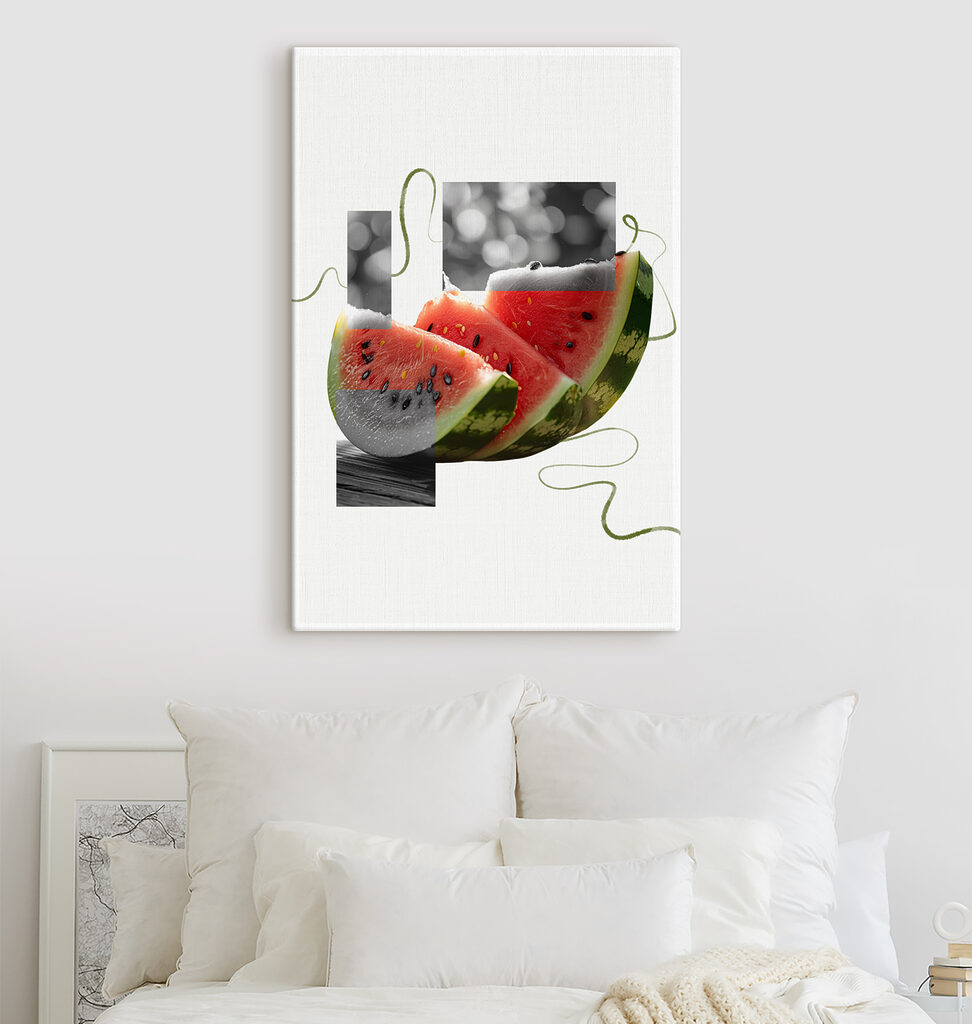 Watermelon slices with black seeds
