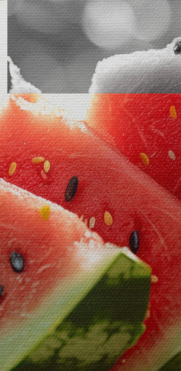 Watermelon slices with black seeds