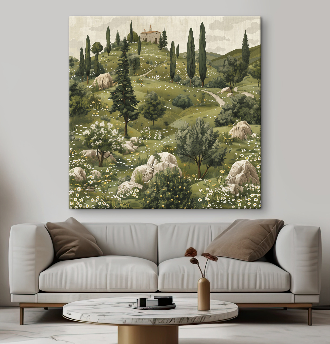 Landscape with trees and a house on top of it Landscape with trees and a house on top of it