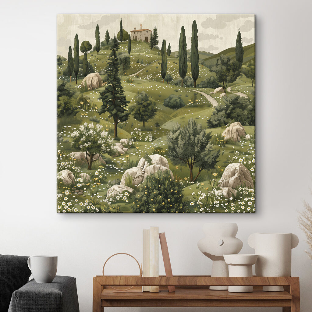 Landscape with trees and a house on top of it Landscape with trees and a house on top of it