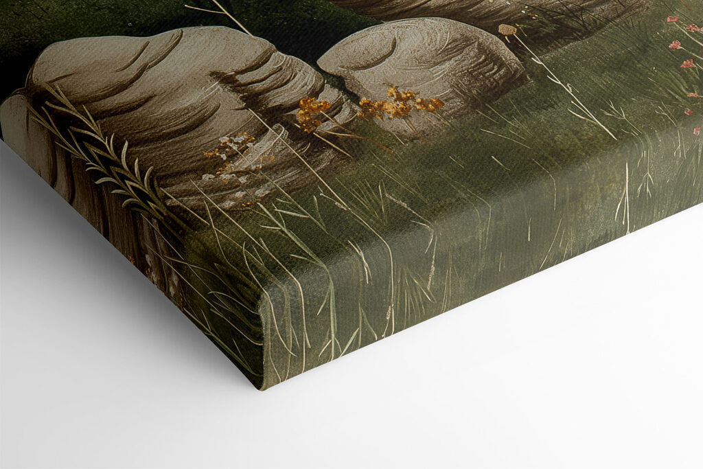 Painting of a landscape with trees and hills