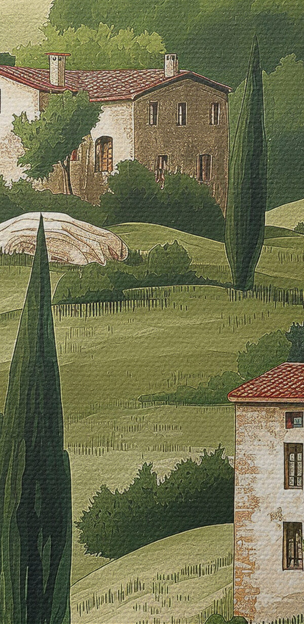 Painting of a landscape with houses and trees Painting of a landscape with houses and trees