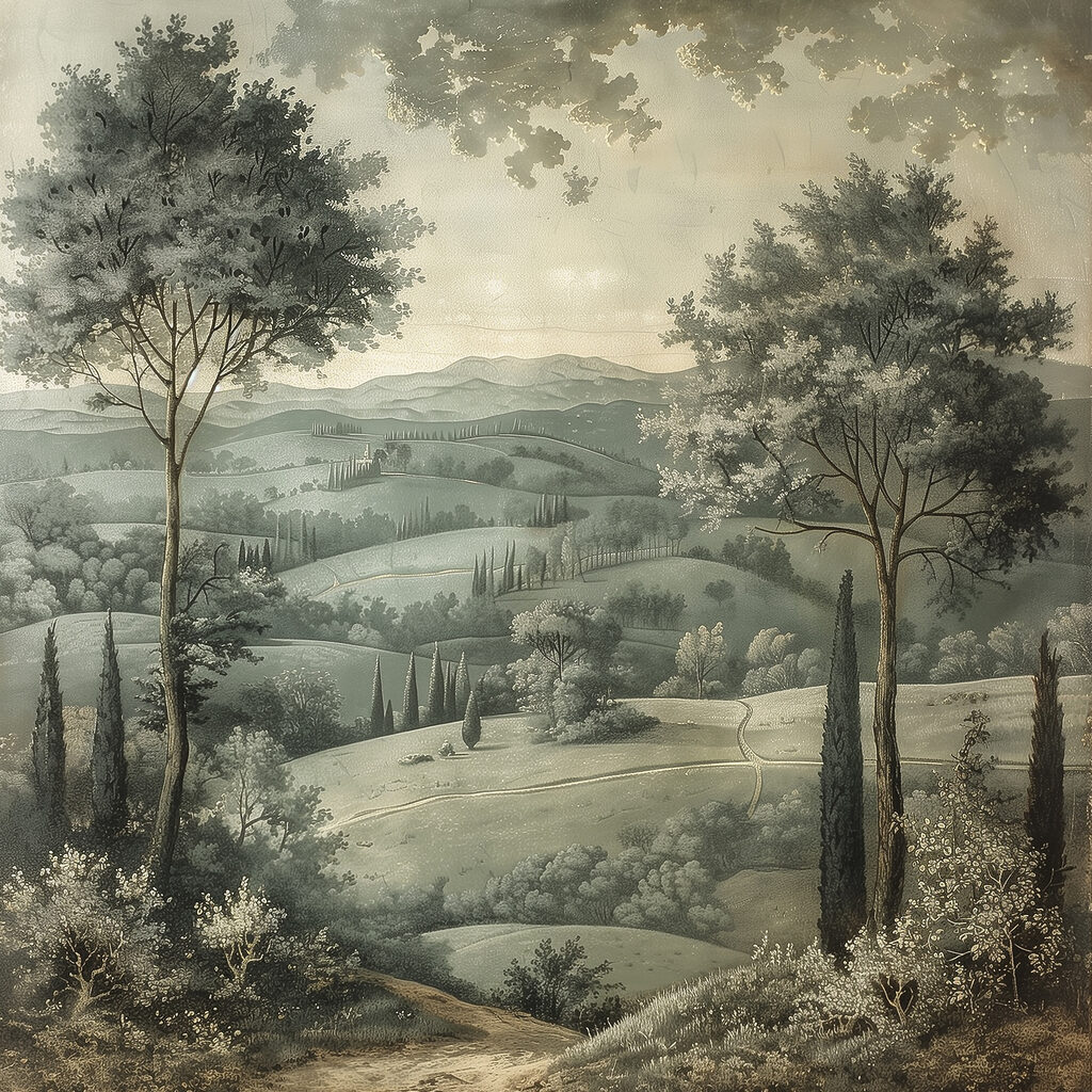 Landscape with trees and hills Landscape with trees and hills