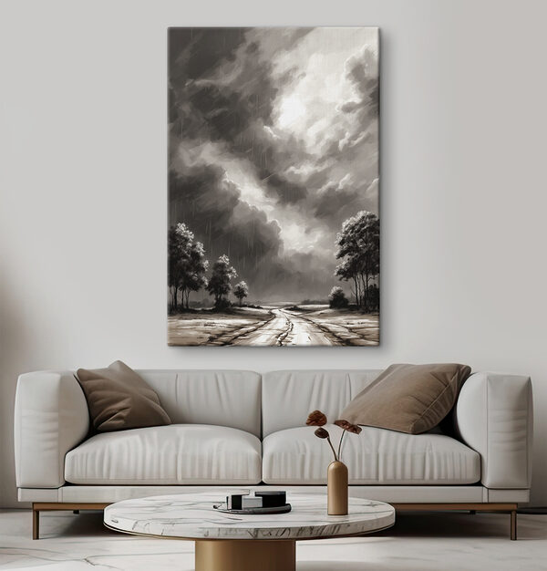 Imagen en blanco y negro de árboles y lluvia Cuadros Imagen en blanco y negro de árboles y lluvia