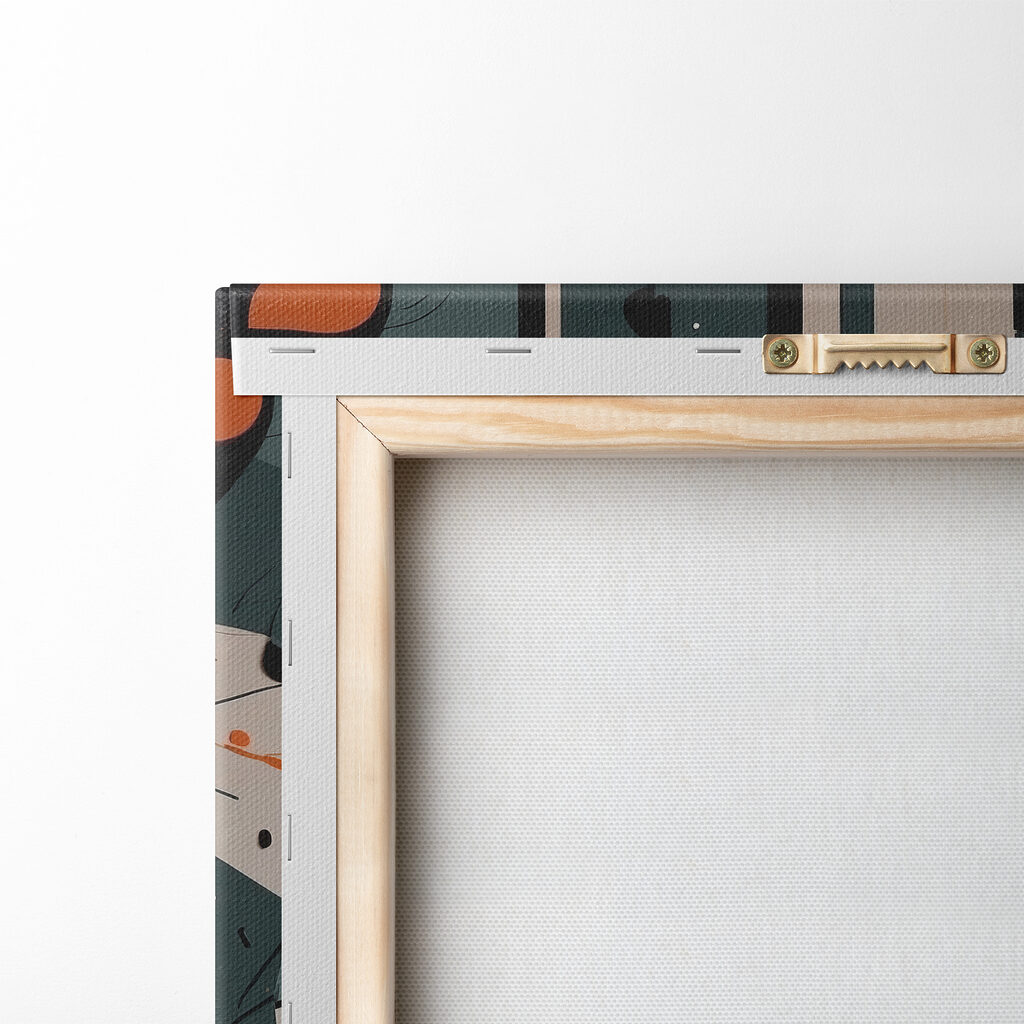 Colorful art piece with white and orange shapes Colorful art piece with white and orange shapes
