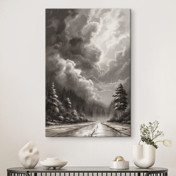 Black and white image of a forest and clouds Black and white image of a forest and clouds