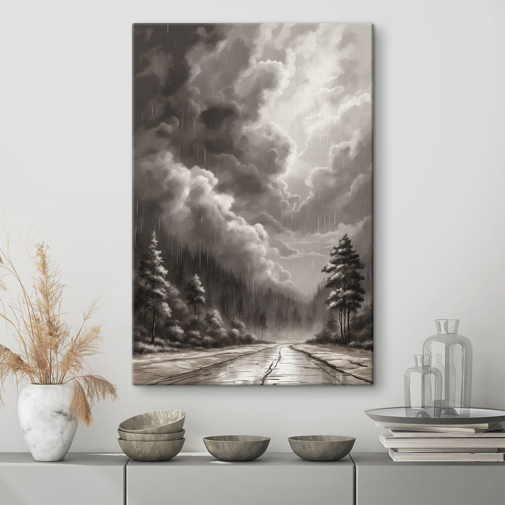 Black and white image of a forest and clouds Black and white image of a forest and clouds