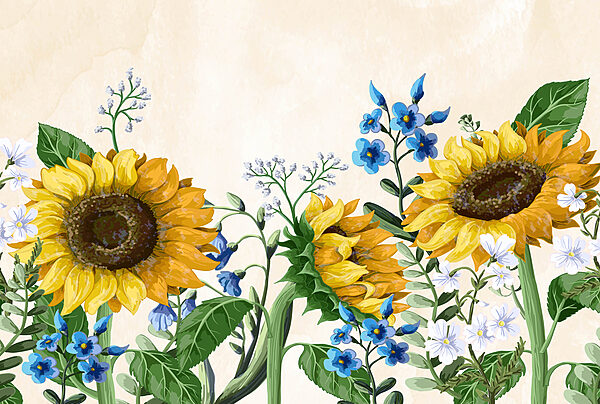 Grupo de girasoles y otras flores Grupo de girasoles y otras flores