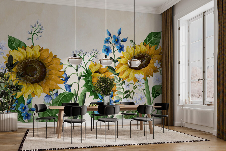 Grupo de girasoles y otras flores