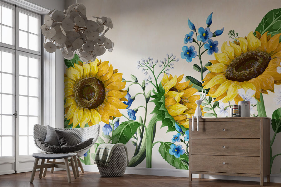 Grupo de girasoles y otras flores