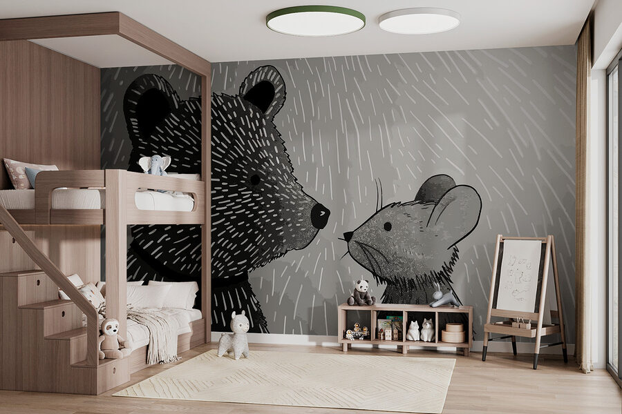 Fotomurales Dibujo animado de un oso y un ratón