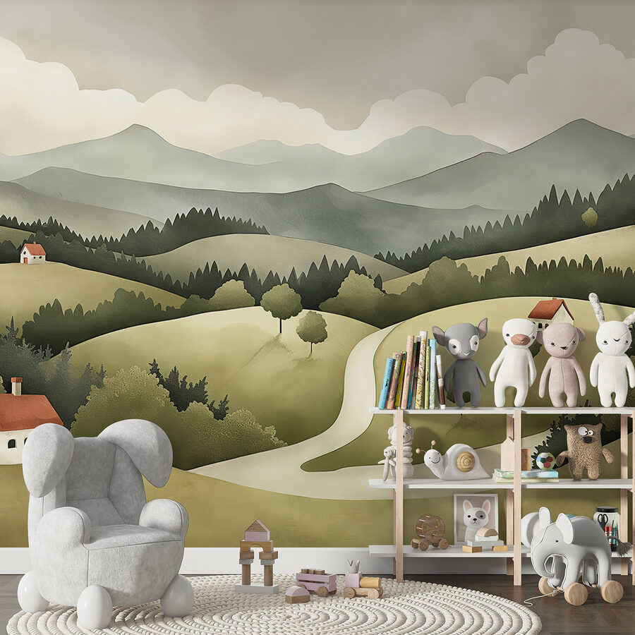 Paisaje con casas y árboles