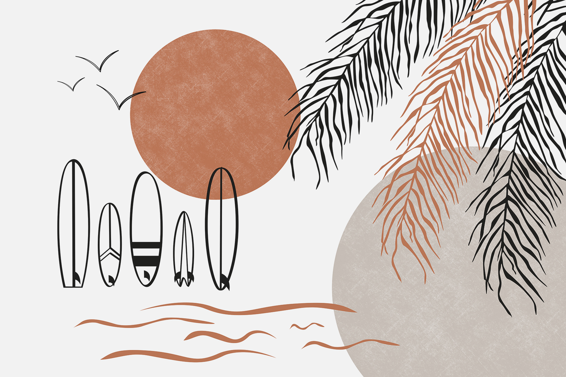 Tablas de surf y hojas de palmera w00958p - Tablas de surf y hojas de palmera