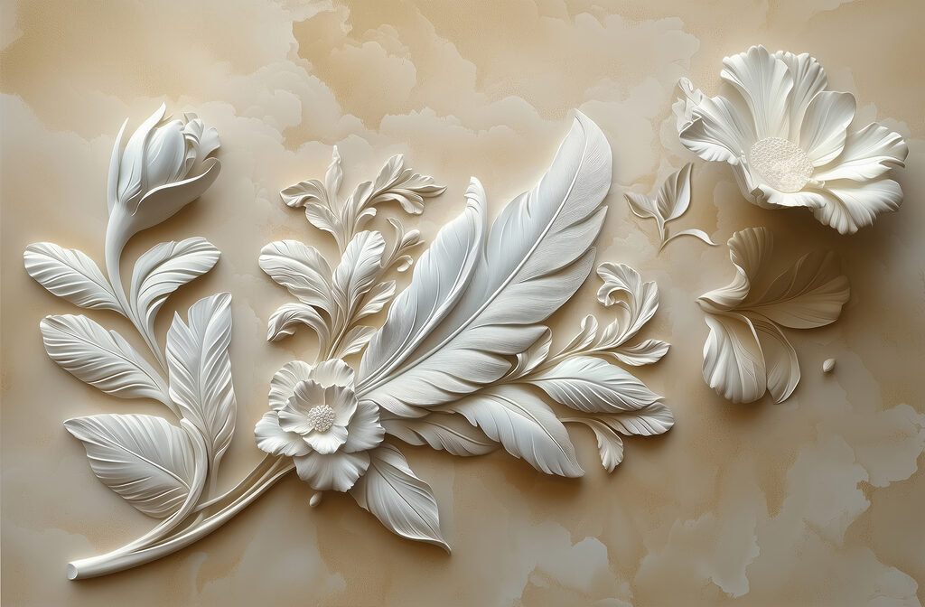 Diseño floral blanco en una pared Diseño floral blanco en una pared