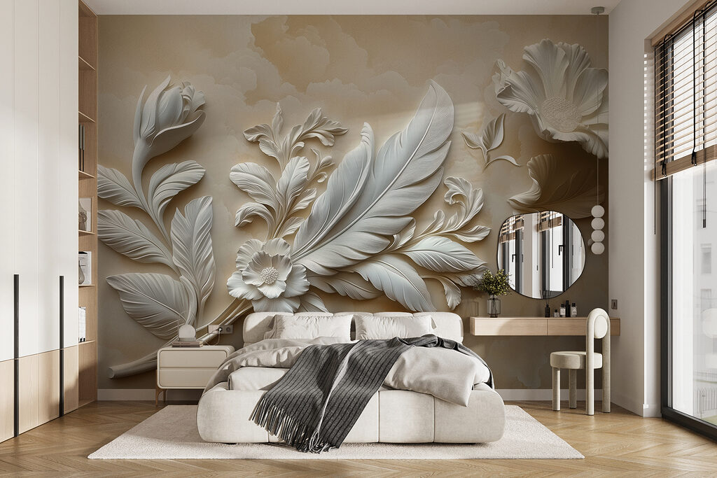 White floral design on a wall