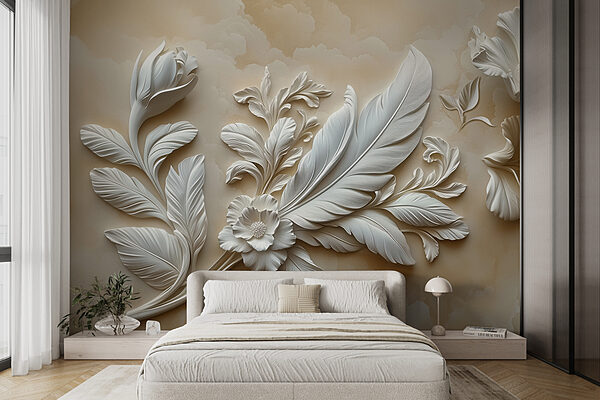 Diseño floral blanco en una pared Diseño floral blanco en una pared